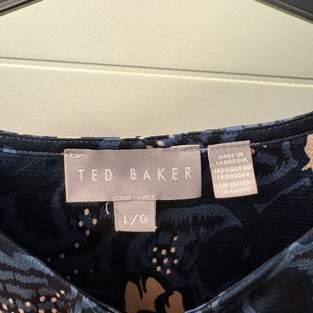 Ted Baker Navy Blue Floral Long-Sleeve Blouse with Keyhole Neckline - Picture 6 of 8